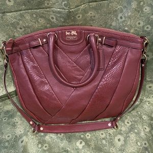 Coach Madison diagonal pleated mixed exotic Lindsey Satchel